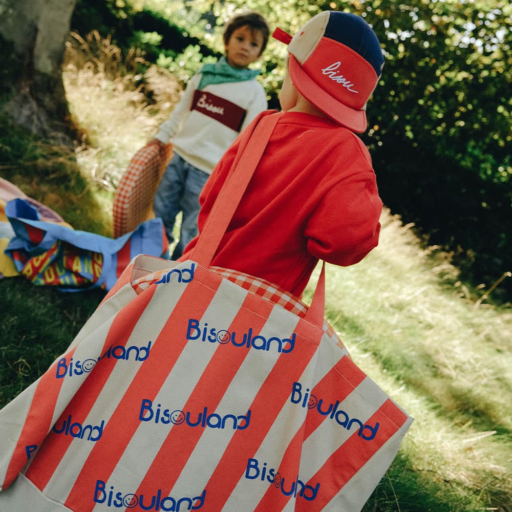 White and red Bisouland tote bag