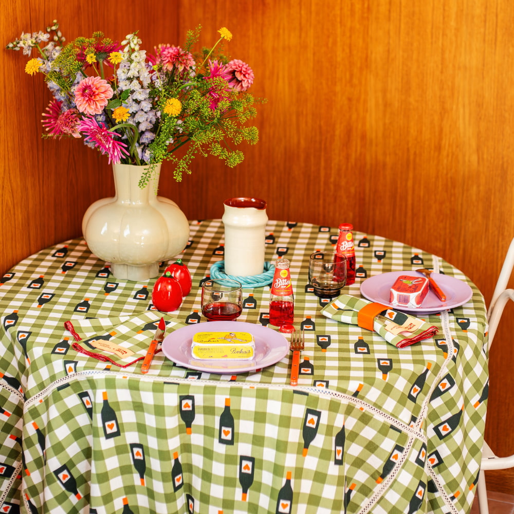 Olive gingham tablecloth