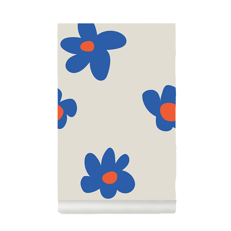 Blue flowers wallpaper Bonjour Georges x Mathilde Cabanas