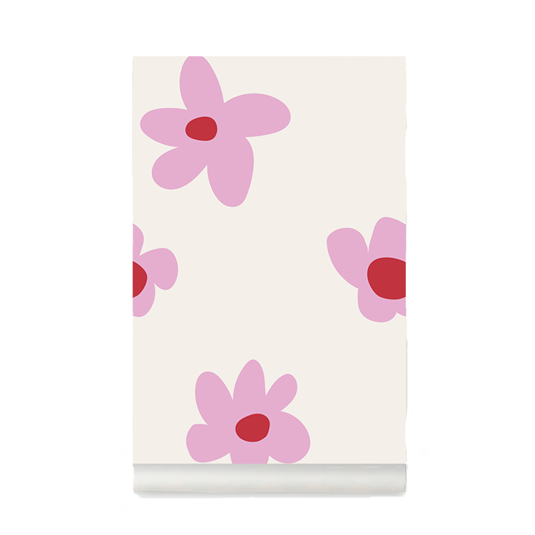 Pink flowers wallpaper Bonjour Georges x Mathilde Cabanas