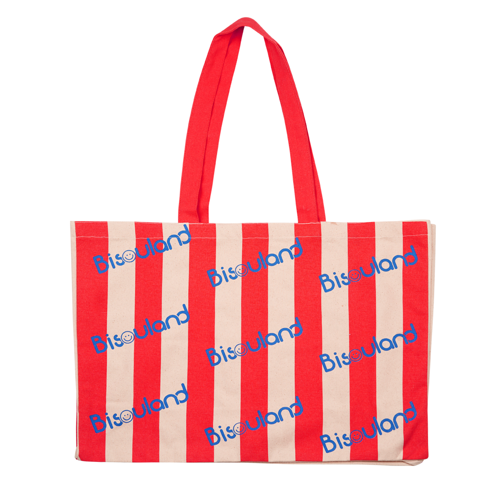 White and red Bisouland tote bag