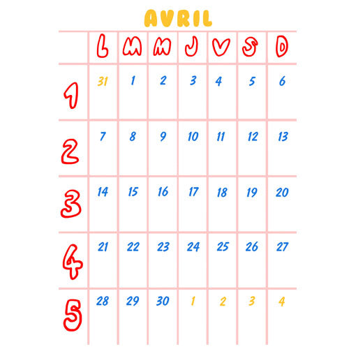 Le planning d'avril