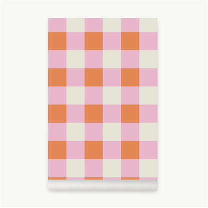 Papier peint Vichy rose et orange