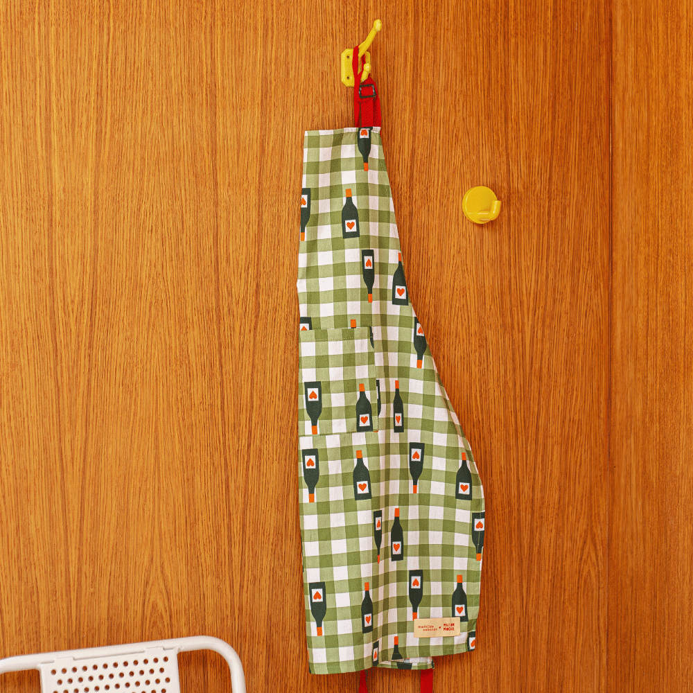 Adult olive gingham apron