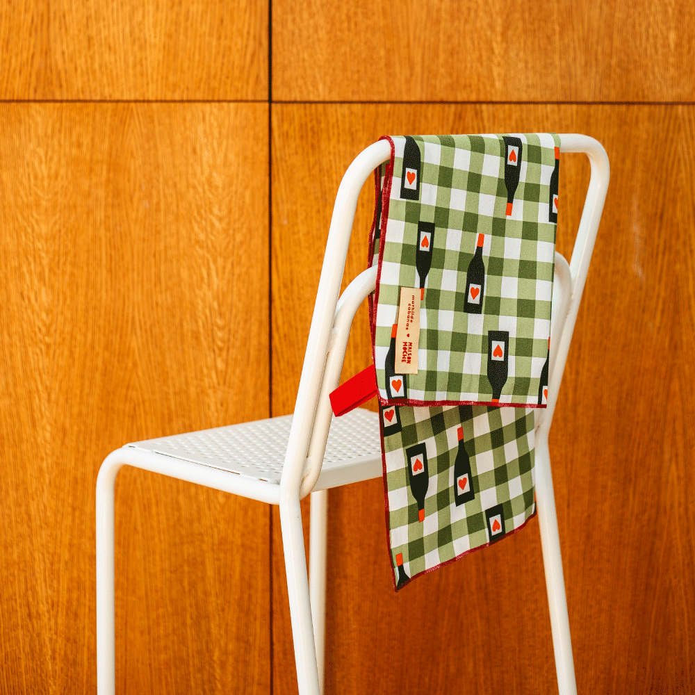 Olive gingham tea towel