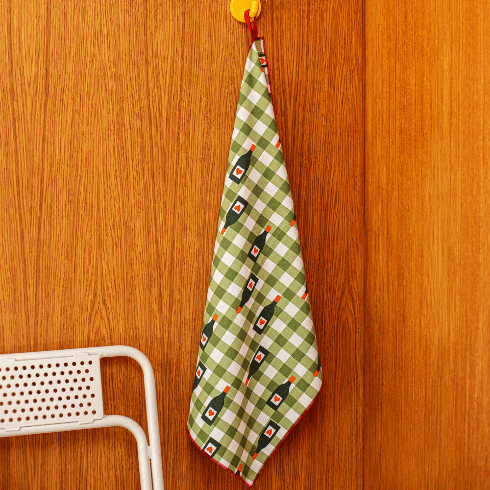 Olive gingham tea towel