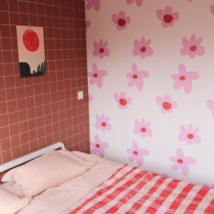Pink flowers wallpaper Bonjour Georges x Mathilde Cabanas