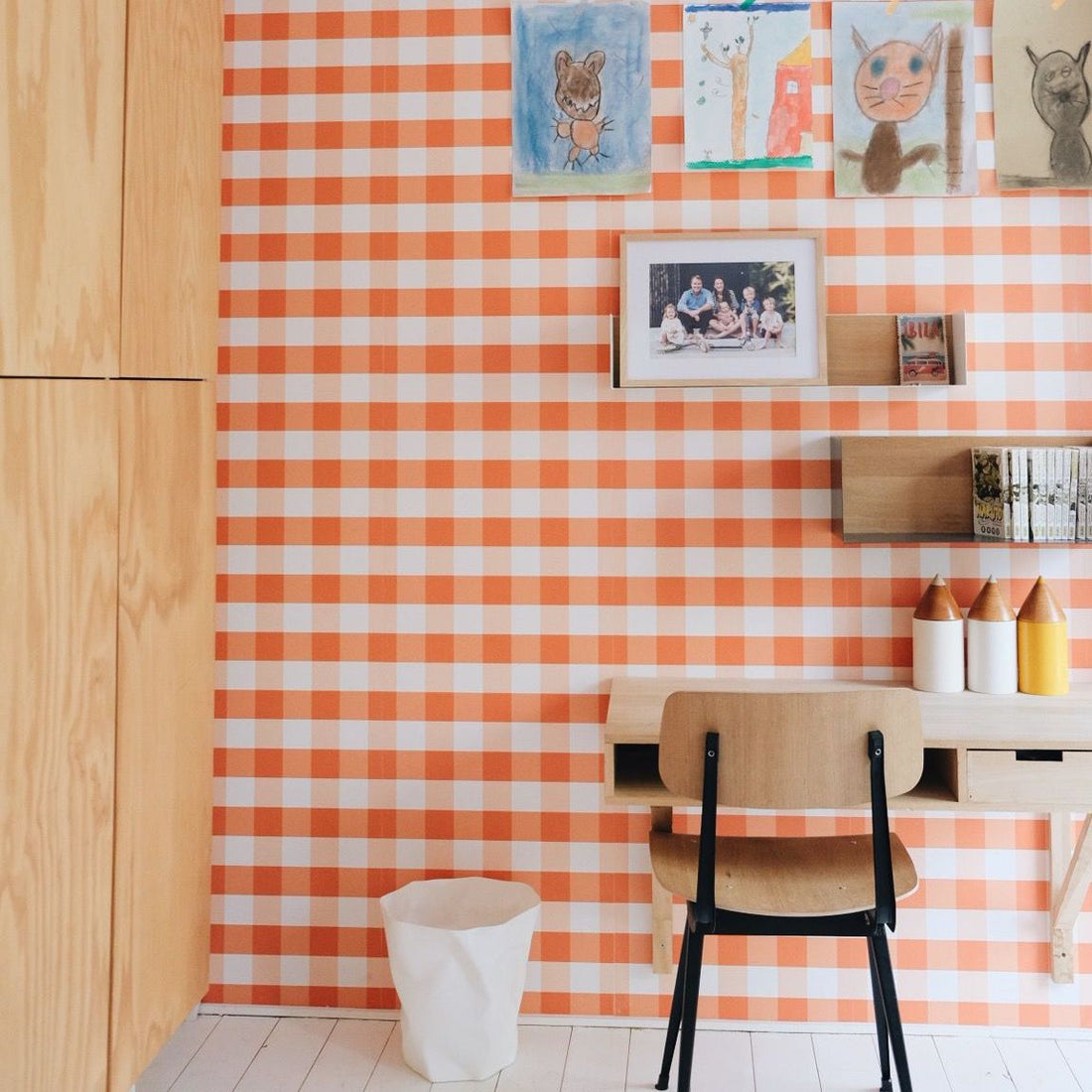 Papier peint vichy Bonjour Georges x Mathilde Cabanas