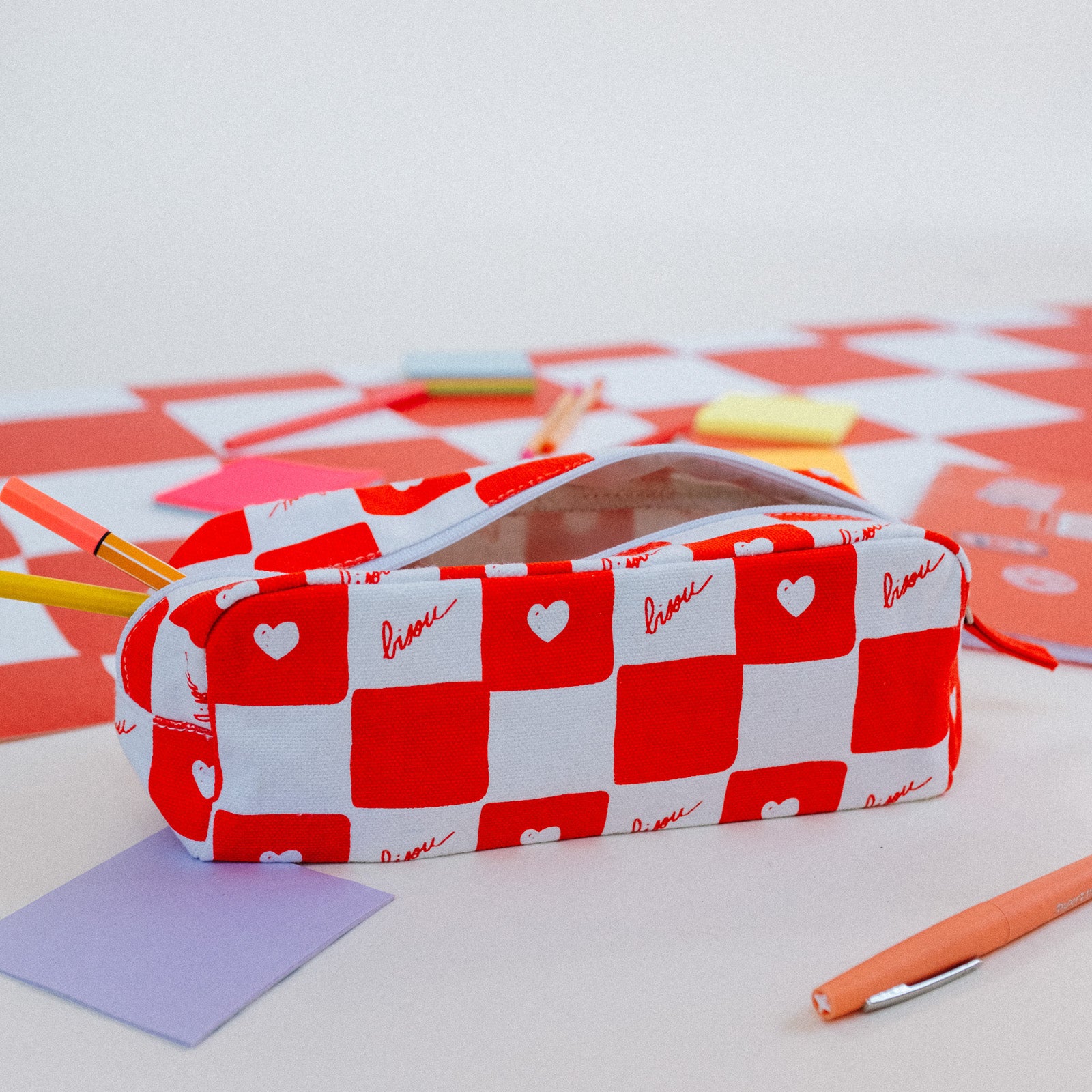 Bisou checkerboard pencil case
